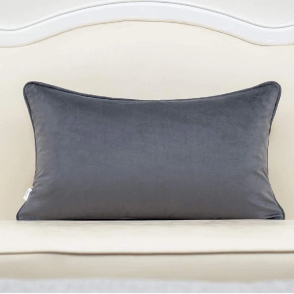 Luxury Home | Boho Grey Velvet Tropical Leaf Jaquard Lumbar Throw Pillow Cover